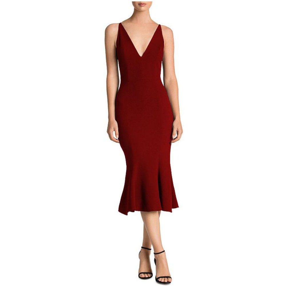 Dress The Population Isabelle Mermaid Midi Dress In Burgundy